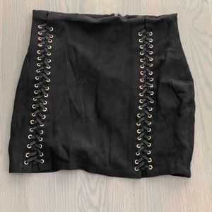 Suede Black Lace Up Mini Skirt